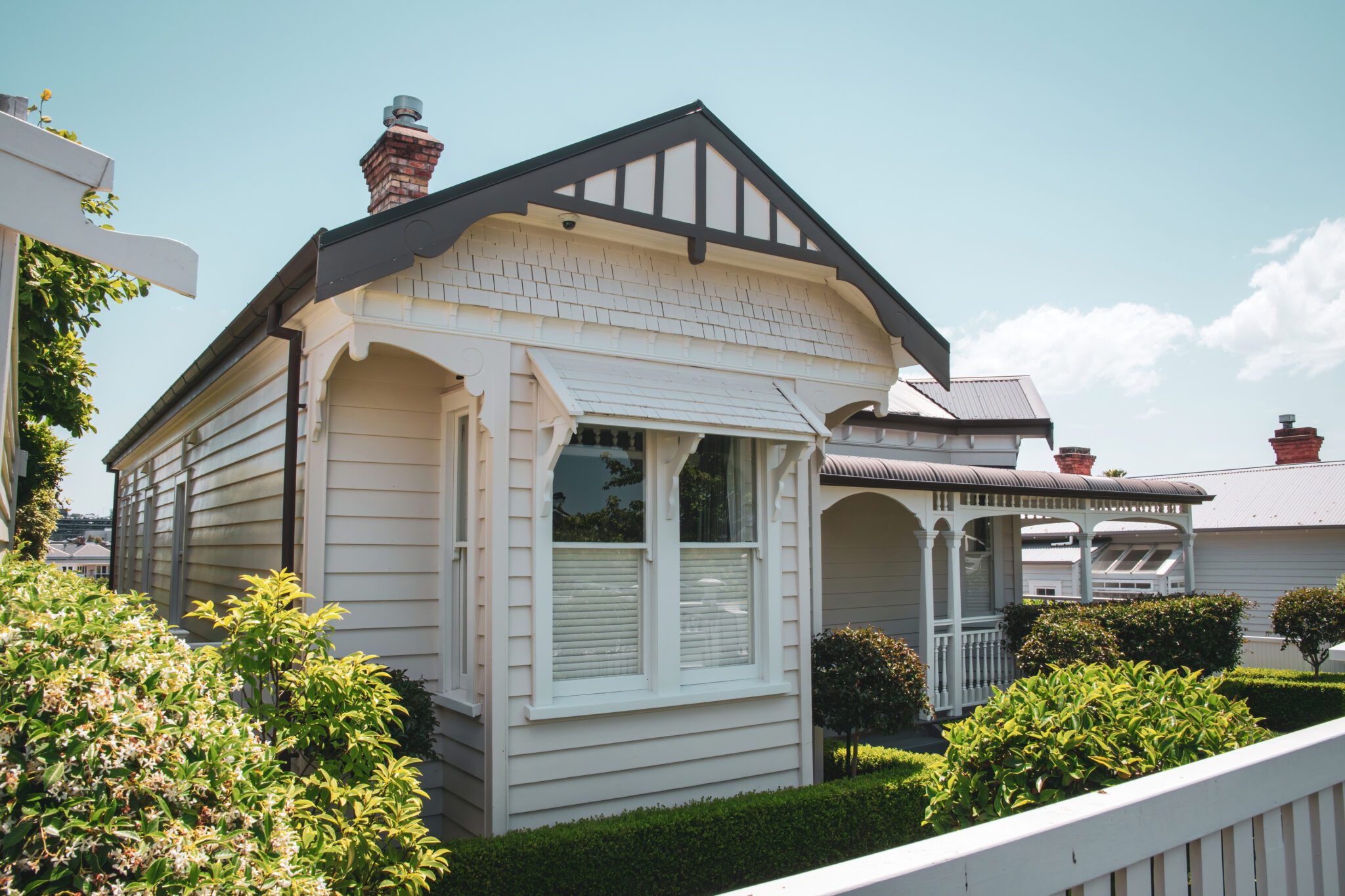 View of typical white wooden colonial villa in Remuera.