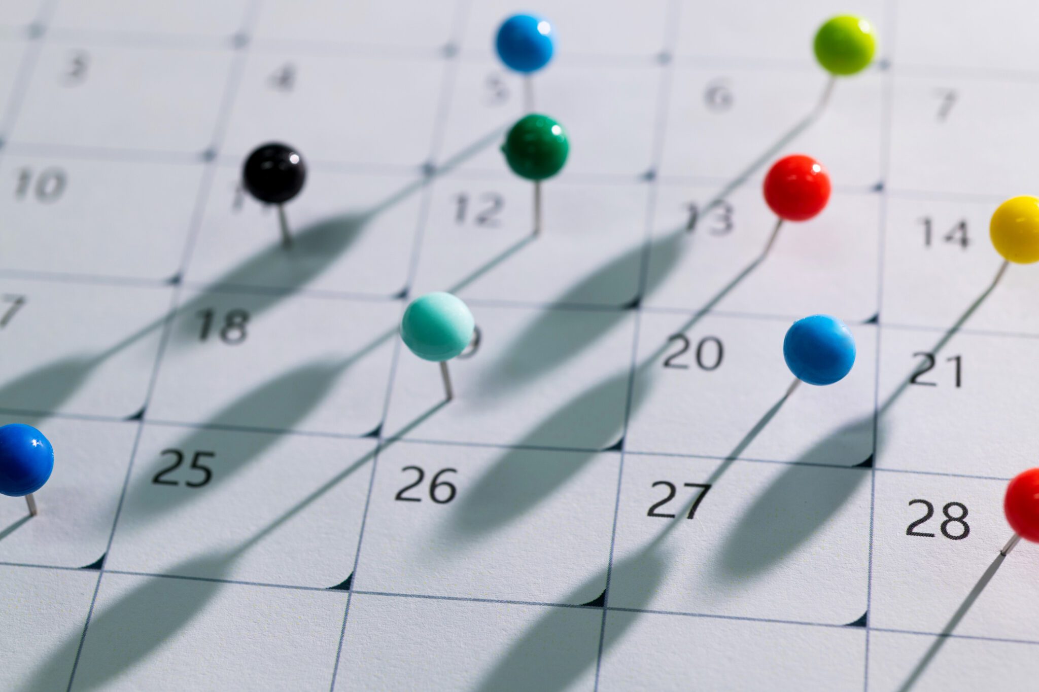 Colored pins on the calendar